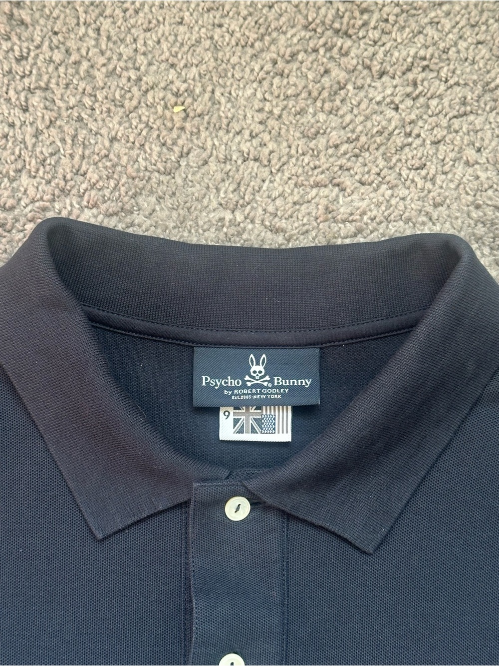 Psycho Bunny Navy Polo with Red Logo and Rainbow Sleeve Trim - Picture 5 of 10